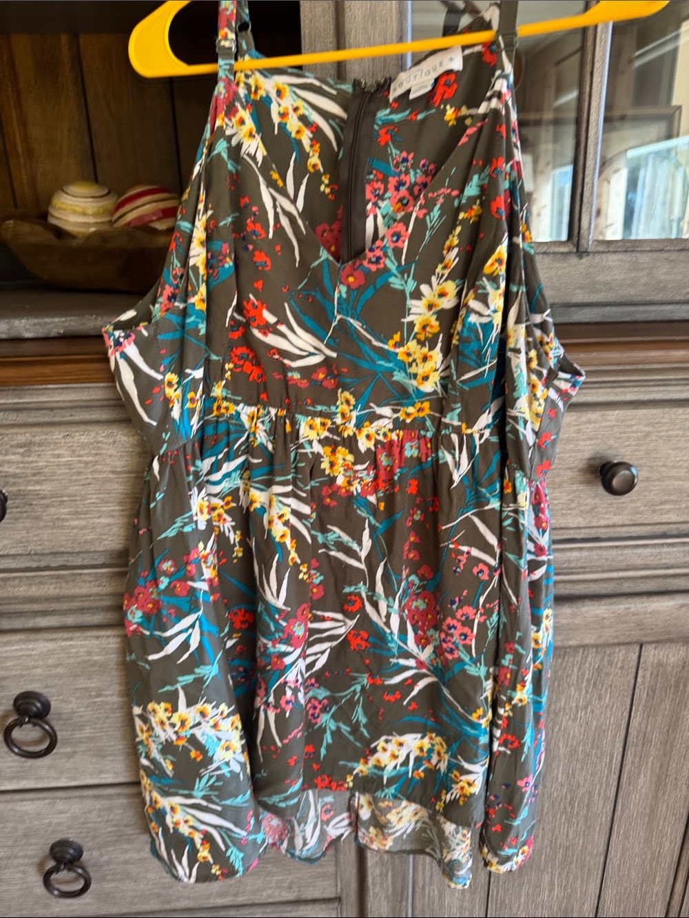 Boutique 9 Olive Green Floral Camisole with Multicolor Blossoms